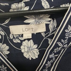 LOFT Navy Floral Button-Up Blouse